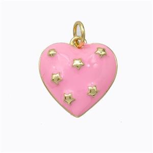 Copper Heart Pendant Pink Enamel Star Gold Plated, approx 15mm