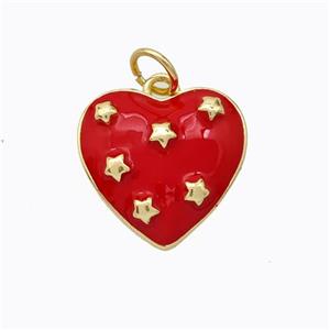 Copper Heart Pendant Red Enamel Star Gold Plated, approx 15mm