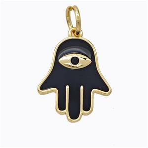 Copper Hamsahand Pendant Black Enamel Eye Gold Plated, approx 14-17mm