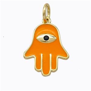 Copper Hamsahand Pendant Orange Enamel Eye Gold Plated, approx 14-17mm