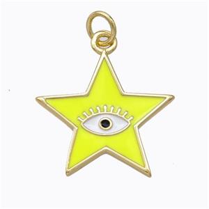 Copper Star Pendant Yellow Enamel Eye Gold Plated, approx 19mm