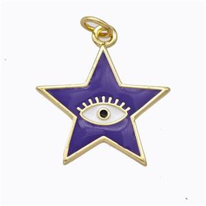 Copper Star Pendant Purple Enamel Eye Gold Plated, approx 19mm