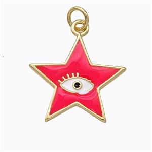 Copper Star Pendant Red Enamel Eye Gold Plated, approx 19mm