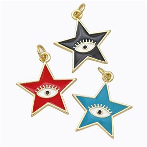 Copper Star Pendant Enamel Eye Gold Plated Mixed, approx 19mm