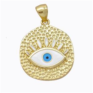 Copper Eye Pendant White Enamel Circle Gold Plated, approx 18-20mm