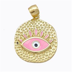 Copper Eye Pendant Pink Enamel Circle Gold Plated, approx 18-20mm