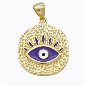 Copper Eye Pendant Purple Enamel Circle Gold Plated, approx 18-20mm