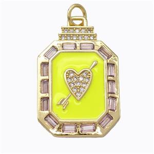 Cupid Arrow Heart Charms Copper Pendant Pave Zirconia Yellow Enamel Rectangle Gold Plated, approx 16-23mm