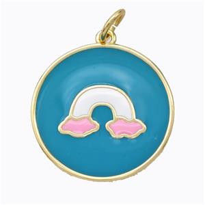 Copper Rainbow Pendant Teal Enamel Circle Gold Plated, approx 21mm