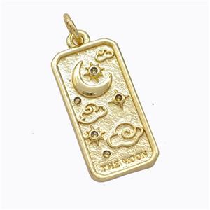 Copper Moon Pendant Pave Zirconia Rectangle Gold Plated, approx 10.5-20mm