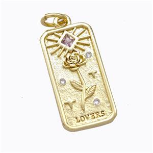 Copper Flower Pendant Pave Zirconia Rectangle Gold Plated, approx 10.5-20mm