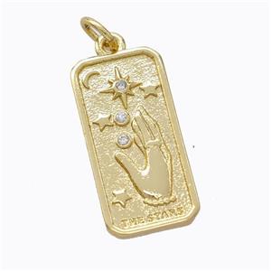 Copper Hand Star Pendant Pave Zirconia Rectangle Gold Plated, approx 10.5-20mm