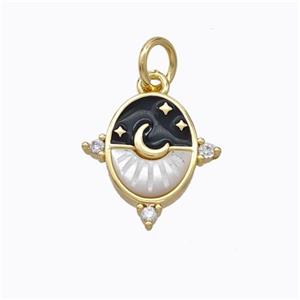 Copper Moon Pendant Pave Shell Black Enamel Star Gold Plated, approx 10-12mm