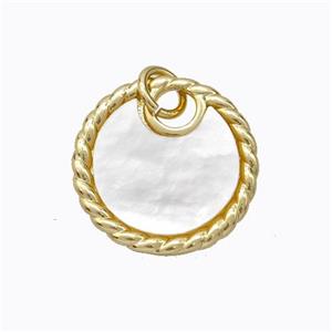 Copper Circle Pendant Pave Shell Gold Plated, approx 16mm