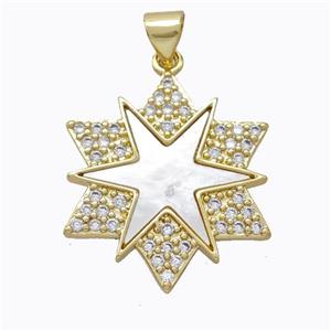 Copper Star Pendant Pave Shell Zirconia Gold Plated, approx 23mm