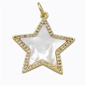 Copper Star Pendant Pave Shell Zirconia Gold Plated, approx 25mm