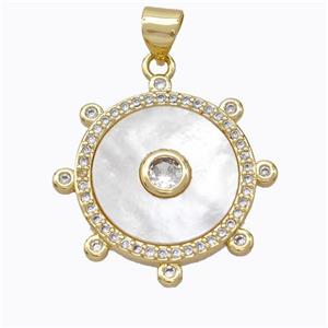 Copper Circle Pendant Pave Shell Zirconia Gold Plated, approx 18mm