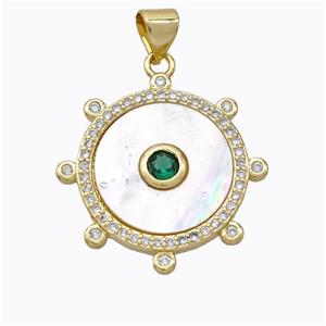 Copper Circle Pendant Pave Shell Zirconia Gold Plated, approx 18mm