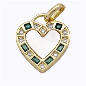 Copper Heart Pendant Pave Shell Zirconia Gold Plated, approx 20mm