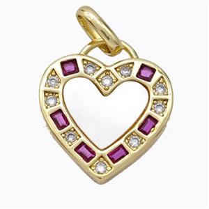 Copper Heart Pendant Pave Shell Zirconia Gold Plated, approx 20mm