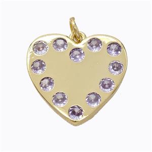 Copper Heart Pendant Micropave Zirconia Gold Plated, approx 20mm