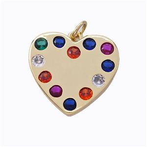 Copper Heart Pendant Micropave Multicolor Zirconia Gold Plated, approx 20mm