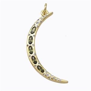 Copper Moon Pendant Micropave Olive Zirconia Gold Plated, approx 4-33mm