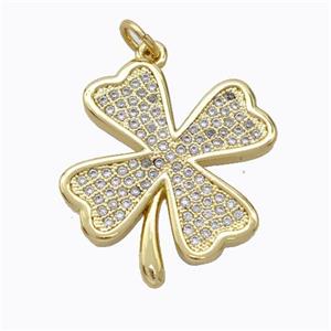 Copper Clover Pendant Micro Pave Zirconia Gold Plated, approx 20mm