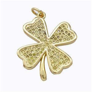 Copper Clover Pendant Micro Pave Zirconia Gold Plated, approx 20mm