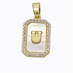 Copper Letter-U Pendant Pave Shell Zirconia Gold Plated, approx 12-16mm