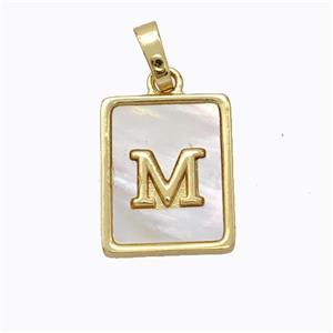 Copper Letter-M Pendant Pave Shell Gold Plated, approx 12-15mm