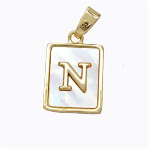 Copper Letter-N Pendant Pave Shell Gold Plated, approx 12-15mm