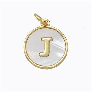 Copper Letter-J Pendant Pave Shell Gold Plated, approx 16mm