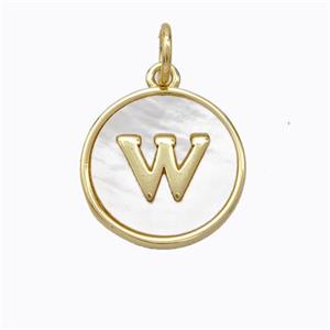 Copper Letter-W Pendant Pave Shell Gold Plated, approx 16mm