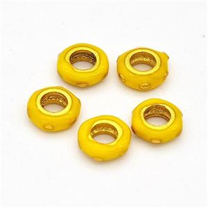 Copper Rondelle Beads Yellow Enamel Large Hole Gold Plated, approx 6mm, 3mm hole