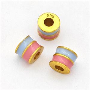 Copper Tube Beads Blue Pink Enamel Large Hole Gold Plated, approx 5mm, 2mm hole