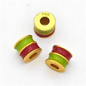 Copper Tube Beads Green Red Enamel Large Hole Gold Plated, approx 5mm, 2mm hole