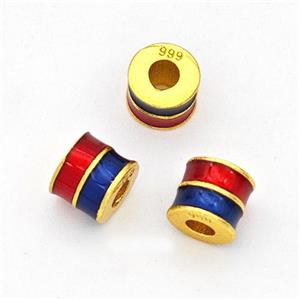 Copper Tube Beads Red Blue Painted Large Hole Gold Plated, approx 5mm, 2mm hole