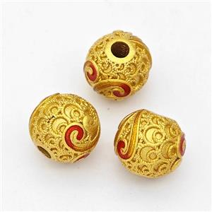 Copper Round Beads Red Yellow Painted Gold Plated, approx 9mm