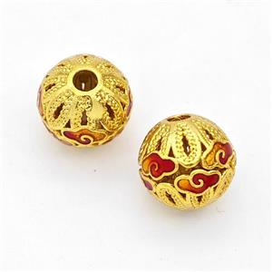 Copper Round Beads Red Painted Cloud Gold Plated, approx 10mm