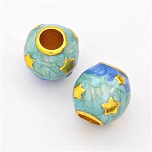 Copper Round Beads Teal Painted Large Hole Gold Plated, approx 10mm, 4mm hole