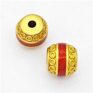 Copper Barrel Beads Red Painted Gold Plated, approx 8.5-9mm