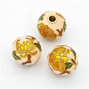 Copper Round Beads Cloisonne Multicolor Flower Gold Plated, approx 10mm