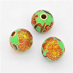 Copper Round Beads Cloisonne Multicolor Flower Gold Plated, approx 10mm