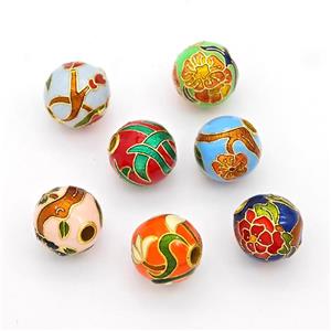 Copper Round Beads Cloisonne Multicolor Flower Gold Plated Mixed, approx 10mm