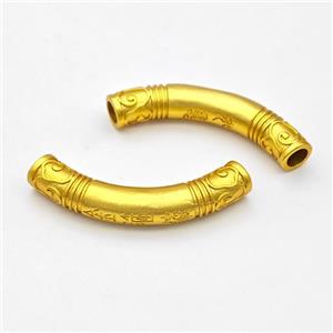 Copper Tube Beads Curving Large Hole Gold Plated, approx 7-43mm, 5mm hole