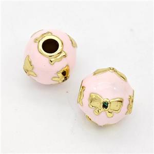 Copper Round Beads Pink Enamel Butterfly Gold Plated, approx 10mm