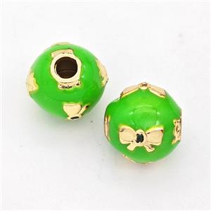 Copper Round Beads Green Enamel Butterfly Gold Plated, approx 10mm