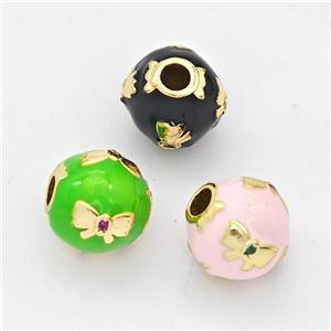 Copper Round Beads Enamel Butterfly Gold Plated Mixed, approx 10mm