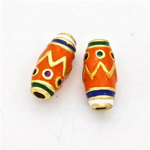 Copper Rice Beads Pave Zirconia Orange Enamel Gold Plated, approx 6-12mm